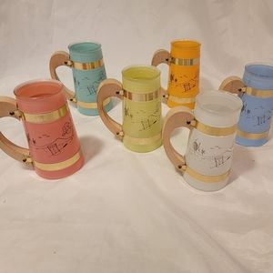 SIESTA WARE MUGS CUPS GLASS VINTAGE 1950s 14oz Tropical Colorful